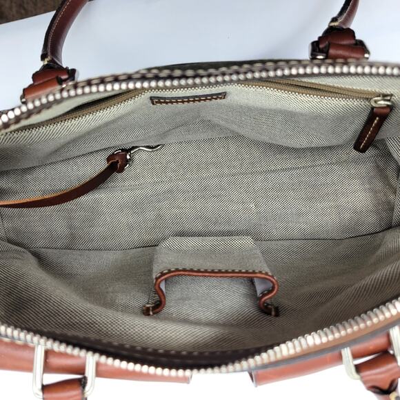 Dooney & Bourke Green Signature Logo Canvas Leather Double Pocket Tote Bag Purse - Picture 4 of 14